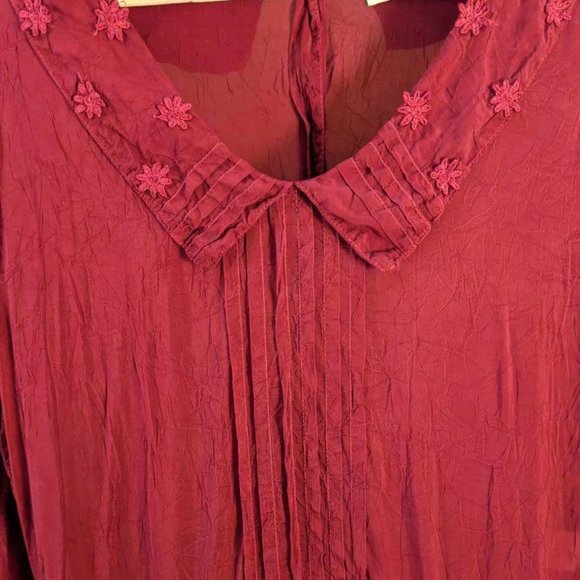 Mysterious Dress, Sheer Silk-like Deep Rose Rayon Drop-Waist, Midi - Picture 1 of 7